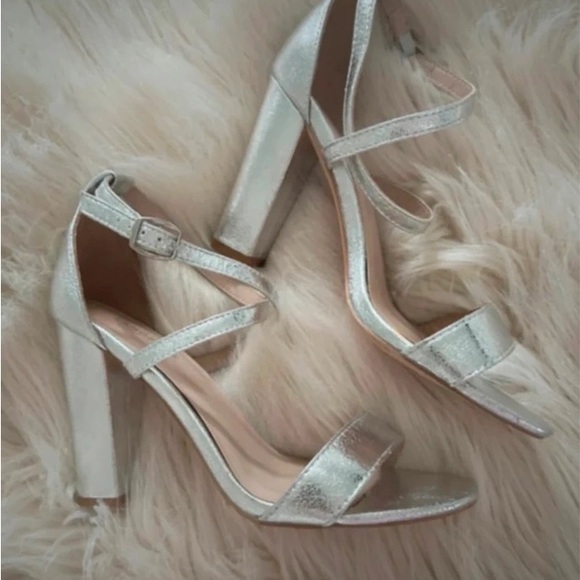 Glamorous Shimmering Silver Strappy Heels - Picture 2 of 3